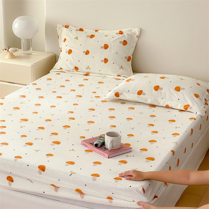 时光里 2023新款全消光加厚牛奶绒印花单品单床笠 小蘑菇