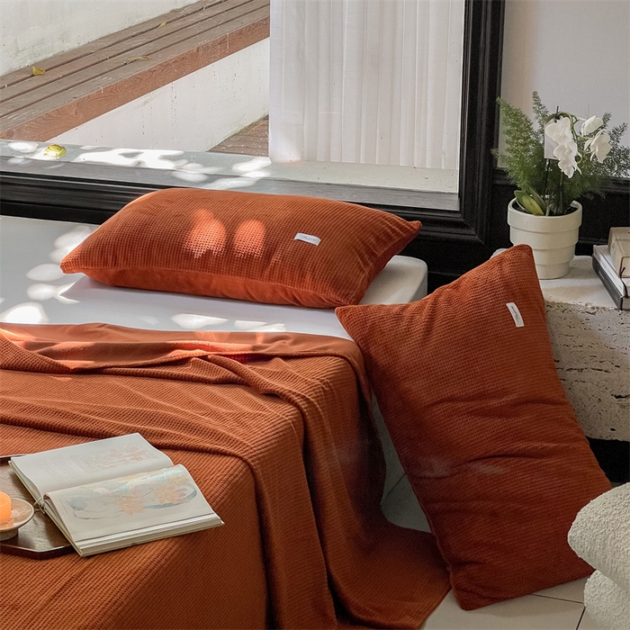 91家纺网 家纺一手货源 找家纺 时光里 2023新款全消光华夫格绒-单床单 焦糖