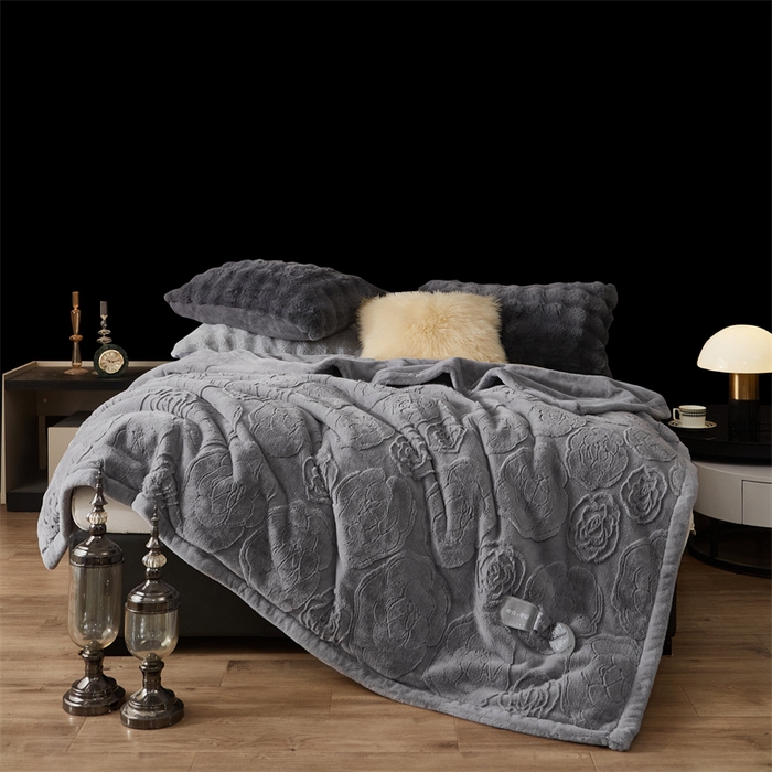 91家纺网 家纺一手货源 找家纺 凯轩毛毛毯毯子网销专供 23新款仿皮草提花毛毯毯子 恋爱灰