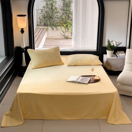 91家纺网 家纺一手货源 找家纺 时光里 2023新款全消光华夫格绒-单床单 麦芽黄