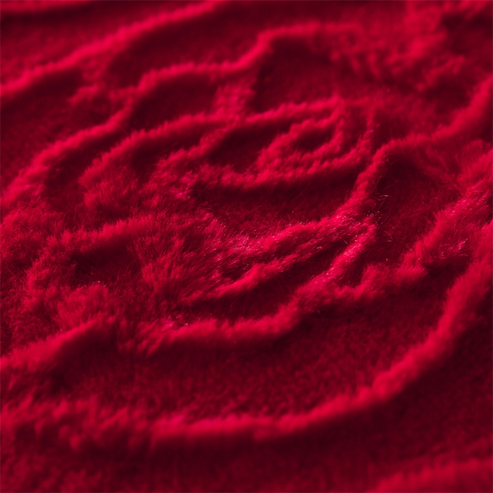 91家纺网 家纺一手货源 找家纺 凯轩毛毛毯毯子网销专供 23新款仿皮草提花毛毯毯子 恋爱红