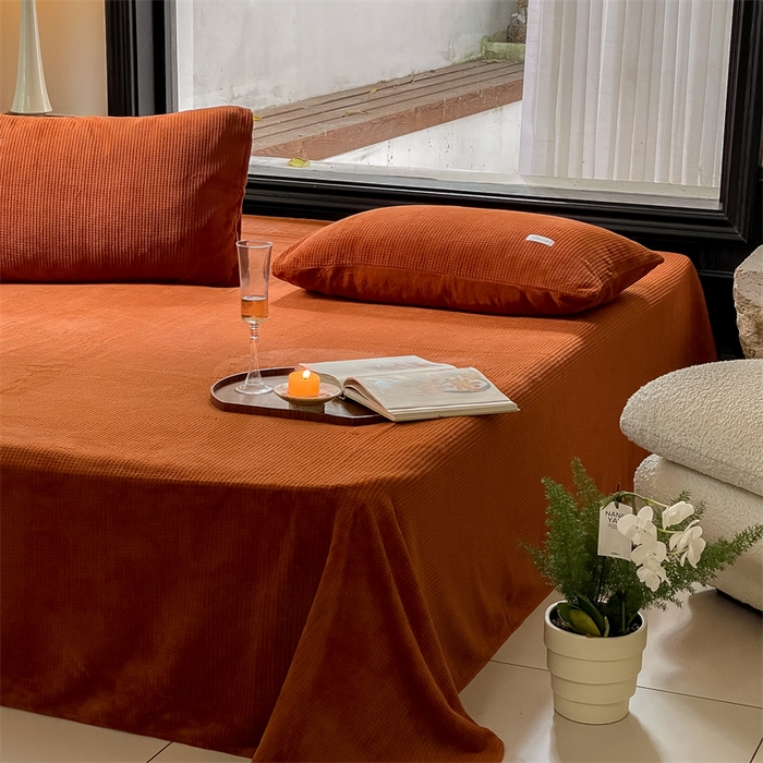 91家纺网 家纺一手货源 找家纺 时光里 2023新款全消光华夫格绒-单床单 焦糖