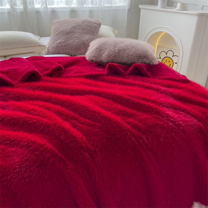 91家纺网 家纺一手货源 找家纺 凯轩毛毛毯毯子网销专供 2024新款公主貂仿皮草毛毯毯子终版 中国红