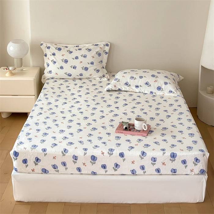 91家纺网 家纺一手货源 找家纺 时光里 2023新款全消光加厚牛奶绒印花单品单床笠 郁金香