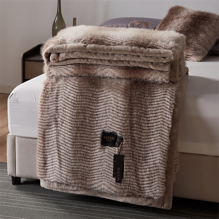 91家纺网 家纺一手货源 找家纺 凯轩毛毛毯毯子网销专供 23新款芭莎仿毛皮毛毯毯子 花纹咖