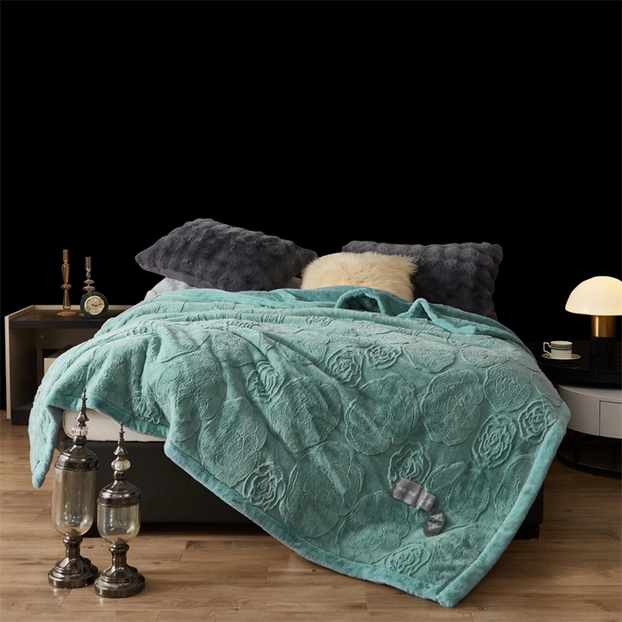 91家纺网 家纺一手货源 找家纺 凯轩毛毛毯毯子网销专供 23新款仿皮草提花毛毯毯子 恋爱兰绿