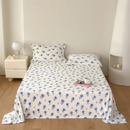 时光里 2023新款全消光加厚牛奶绒印花单品单床单 郁金香