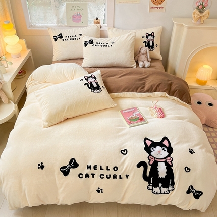 91家纺网 家纺一手货源 找家纺 川悦生活 2023新款牛奶绒毛巾绣绣花四件套 德文小卷