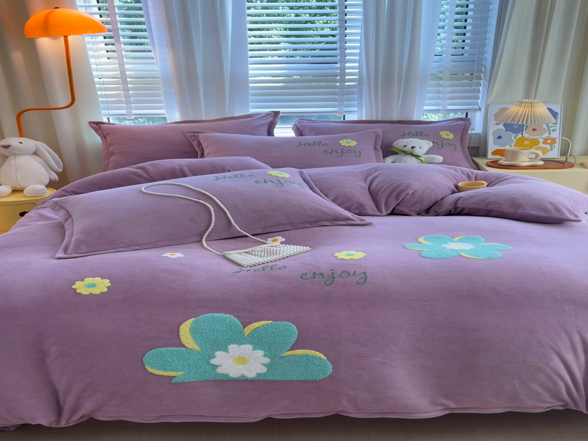 91家纺网 家纺一手货源 找家纺 凡客家居 2023新款毛巾绣牛奶绒四件套 伊莲娜-豆沙