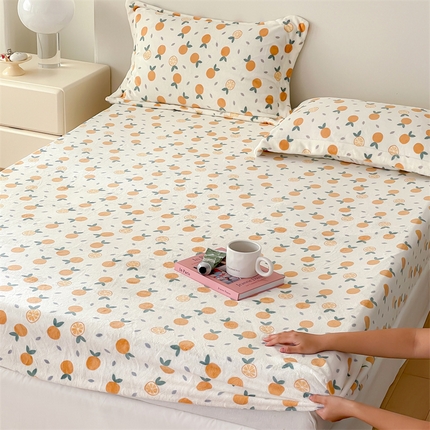 时光里 2023新款全消光加厚牛奶绒印花单品单床笠 小草莓