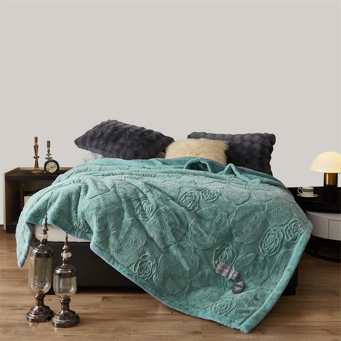 91家纺网 家纺一手货源 找家纺 凯轩毛毛毯毯子网销专供 23新款仿皮草提花毛毯毯子 恋爱兰绿