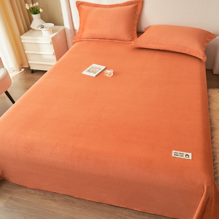 91家纺网 家纺一手货源 找家纺 艾佳 2025新款高克重加厚保暖牛奶绒床单 牛奶绒橘