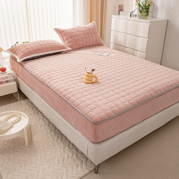 91家纺网 家纺一手货源 找家纺 凡客家居 2024新款加厚牛奶绒夹棉床笠 豆沙