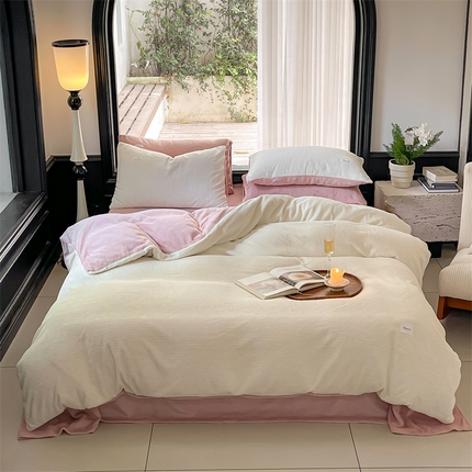 时光里 2023新款全消光华夫格绒-四件套 米月白