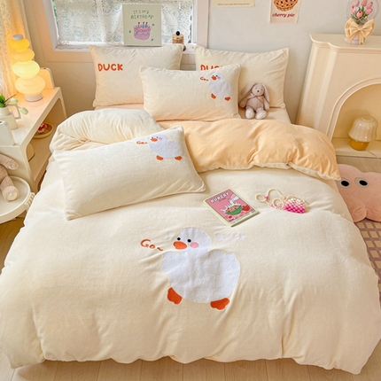 91家纺网 家纺一手货源 找家纺 （总）川悦生活 2023新款牛奶绒毛巾绣绣花四件套