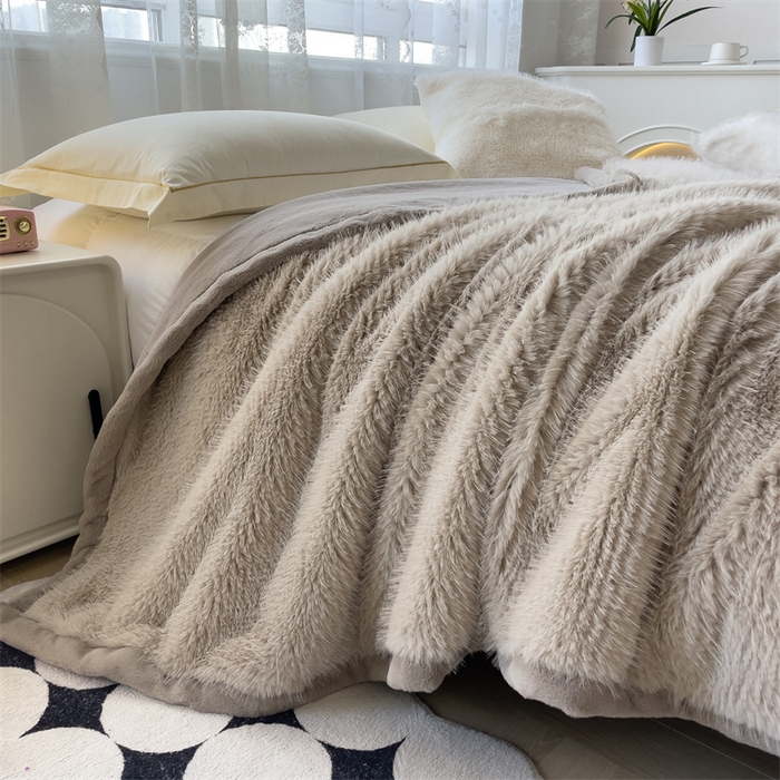 91家纺网 家纺一手货源 找家纺 凯轩毛毛毯毯子网销专供 2024新款公主貂仿皮草毛毯毯子终版 浅咖棕