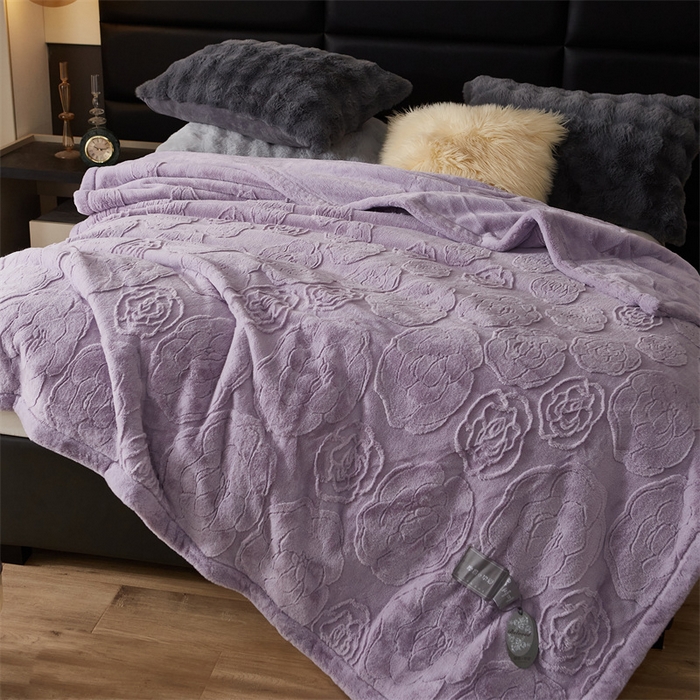 91家纺网 家纺一手货源 找家纺 凯轩毛毛毯毯子网销专供 23新款仿皮草提花毛毯毯子 恋爱紫