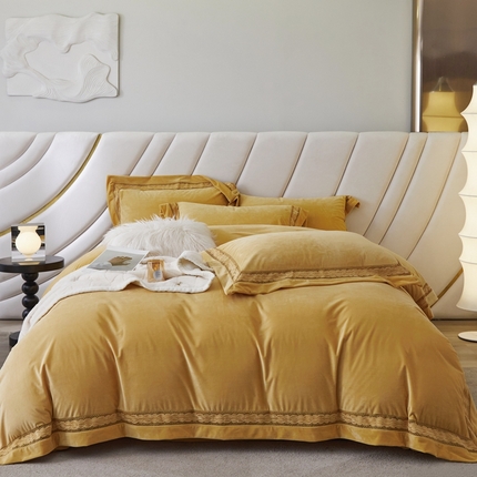 时亿 2023新款A类婴肤牛奶绒四件套-纽约 纽约 日落黄