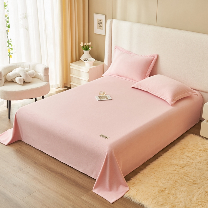 91家纺网 家纺一手货源 找家纺 艾佳 2025新款高克重加厚保暖牛奶绒床单 牛奶绒粉