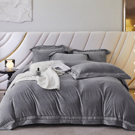 时亿 2023新款A类婴肤牛奶绒四件套-纽约 纽约 珍珠灰