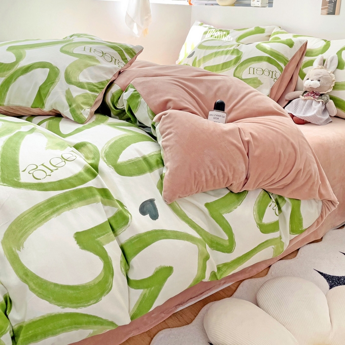 91家纺网 家纺一手货源 找家纺 （总）盛馨家纺 2023新款棉加绒A版高支高密13372全棉加B版加厚宝宝绒牛奶绒床单床笠四件套