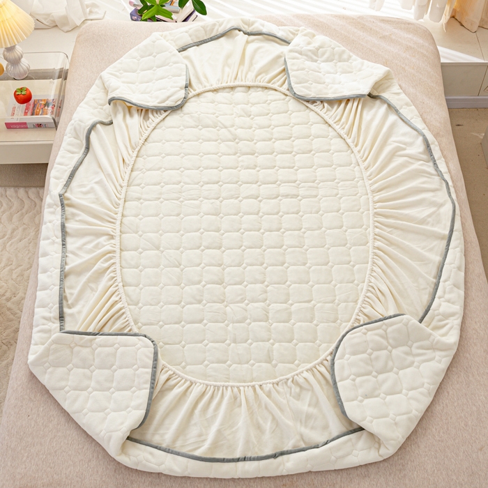 91家纺网 家纺一手货源 找家纺 凡客家居 2024新款加厚牛奶绒夹棉床笠 米白