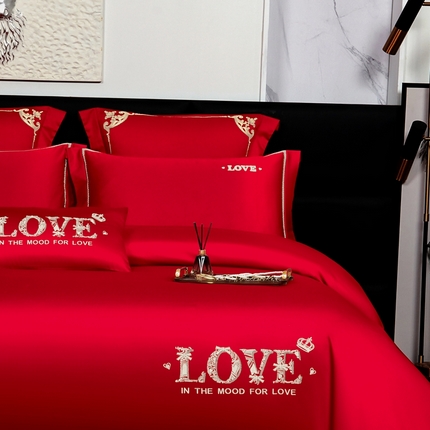 91家纺网 家纺一手货源 找家纺 皇潮婚庆馆 新款100支长绒棉婚庆套件 爱