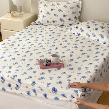 时光里 2023新款全消光加厚牛奶绒印花单品单床笠 郁金香