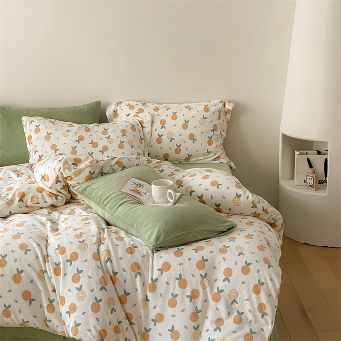 91家纺网 家纺一手货源 找家纺 时光里 2023新款全消光加厚牛奶绒印花单被套 小橘子