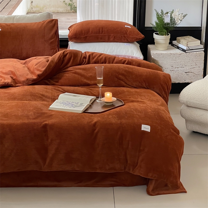 91家纺网 家纺一手货源 找家纺 时光里 2023新款全消光华夫格绒-单被套 焦糖