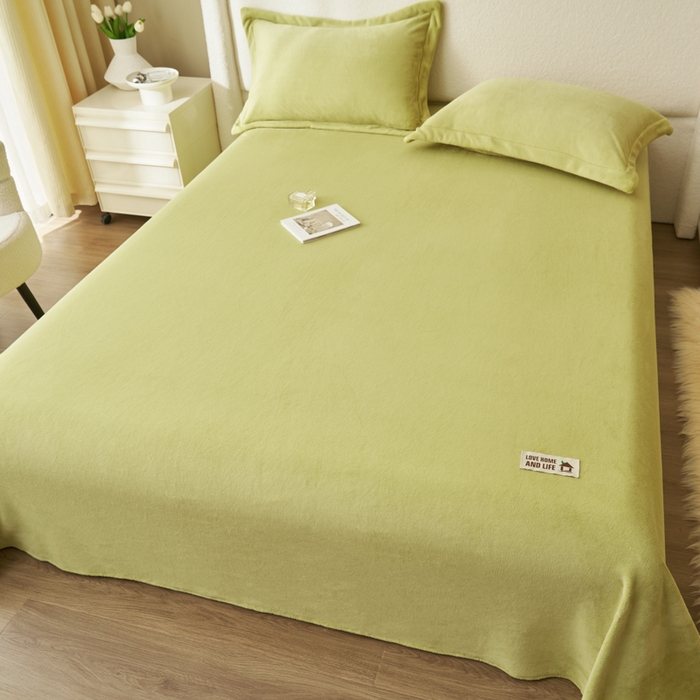 91家纺网 家纺一手货源 找家纺 艾佳 2025新款高克重加厚保暖牛奶绒床单 牛奶绒绿