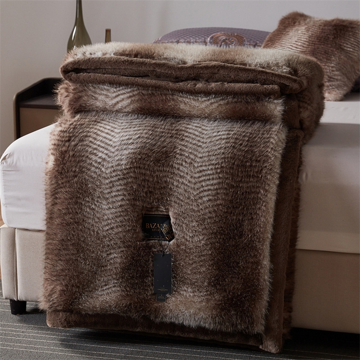 91家纺网 家纺一手货源 找家纺 凯轩毛毛毯毯子网销专供 23新款芭莎仿毛皮毛毯毯子 花纹棕