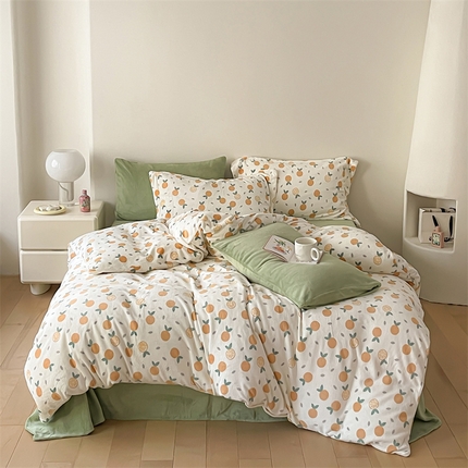 时光里 2023新款全消光加厚牛奶绒印花四件套 小橘子