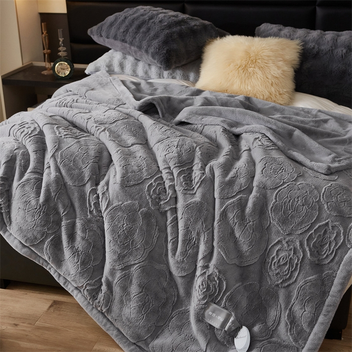 91家纺网 家纺一手货源 找家纺 凯轩毛毛毯毯子网销专供 23新款仿皮草提花毛毯毯子 恋爱灰