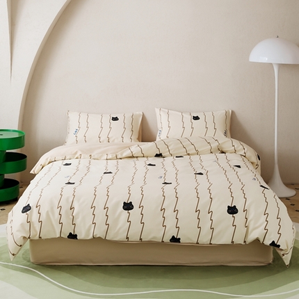 原研家居 2023新款40支全棉13070印花四件套-野兽派系列 波浪猫