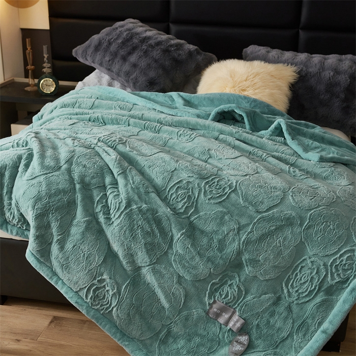 91家纺网 家纺一手货源 找家纺 凯轩毛毛毯毯子网销专供 23新款仿皮草提花毛毯毯子 恋爱兰绿