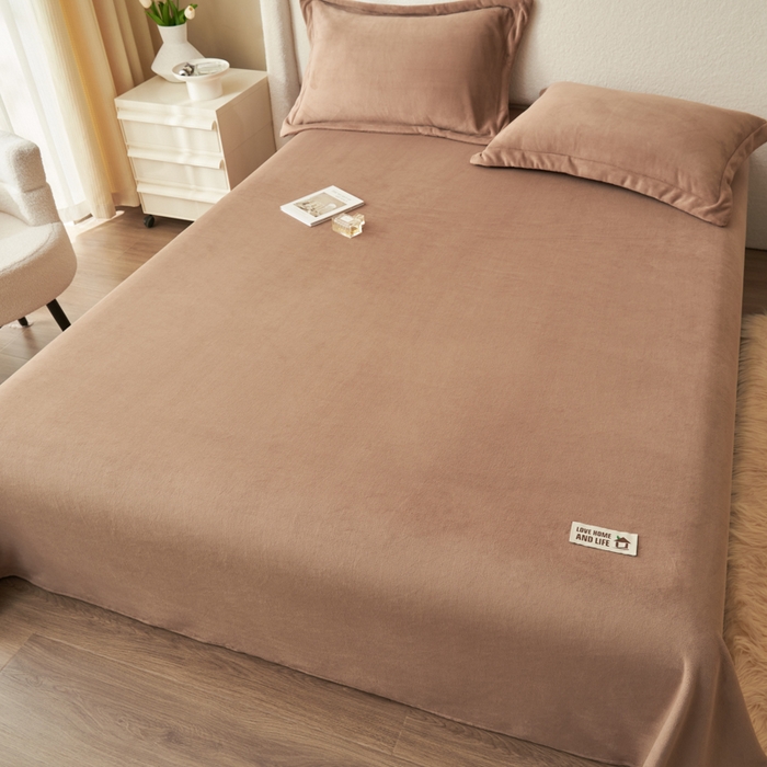 91家纺网 家纺一手货源 找家纺 艾佳 2025新款高克重加厚保暖牛奶绒床单 牛奶绒咖