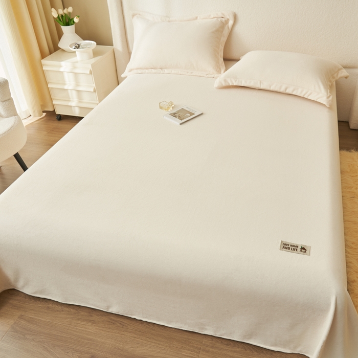 91家纺网 家纺一手货源 找家纺 艾佳 2025新款高克重加厚保暖牛奶绒床单 牛奶绒奶白