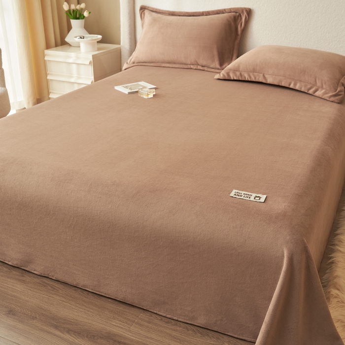 91家纺网 家纺一手货源 找家纺 艾佳 2025新款高克重加厚保暖牛奶绒床单 牛奶绒咖