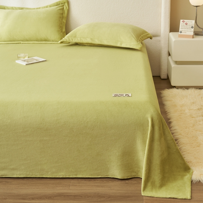 91家纺网 家纺一手货源 找家纺 艾佳 2025新款高克重加厚保暖牛奶绒床单 牛奶绒绿