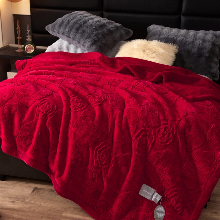 91家纺网 家纺一手货源 找家纺 凯轩毛毛毯毯子网销专供 23新款仿皮草提花毛毯毯子 恋爱红