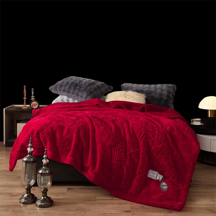 91家纺网 家纺一手货源 找家纺 凯轩毛毛毯毯子网销专供 23新款仿皮草提花毛毯毯子 恋爱红