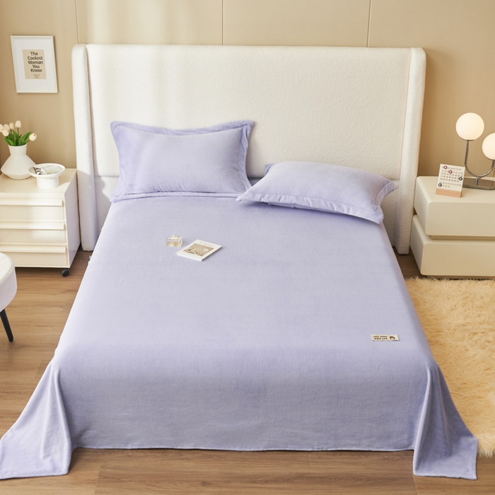 91家纺网 家纺一手货源 找家纺 艾佳 2025新款高克重加厚保暖牛奶绒床单 牛奶绒紫