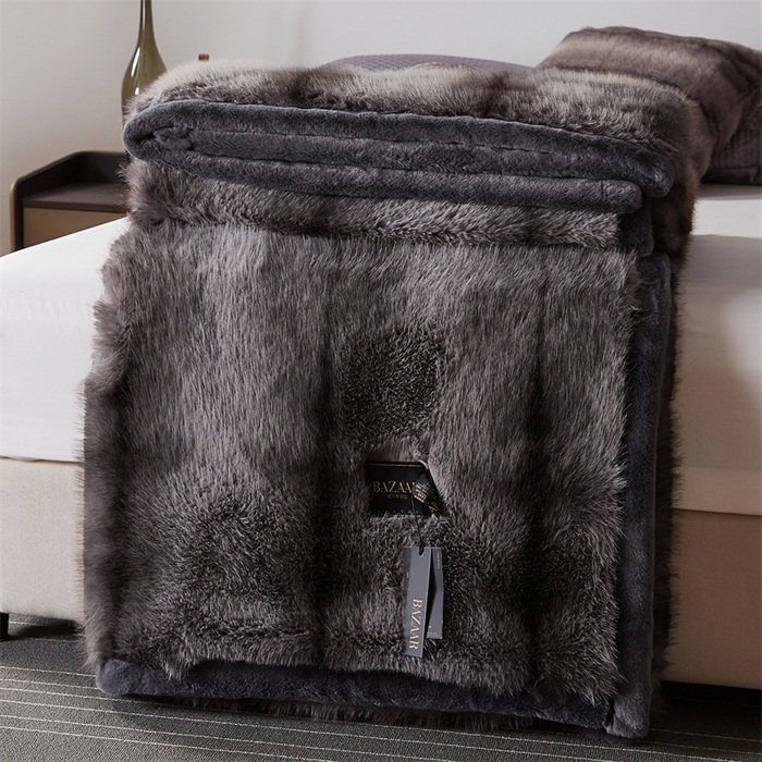 91家纺网 家纺一手货源 找家纺 凯轩毛毛毯毯子网销专供 23新款芭莎仿毛皮毛毯毯子 虎皮灰