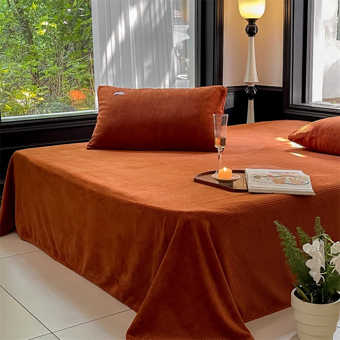 91家纺网 家纺一手货源 找家纺 时光里 2023新款全消光华夫格绒-单床单 焦糖