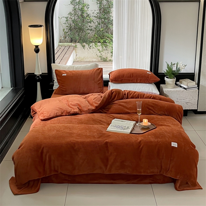 91家纺网 家纺一手货源 找家纺 时光里 2023新款全消光华夫格绒-单被套 焦糖