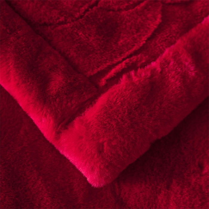 91家纺网 家纺一手货源 找家纺 凯轩毛毛毯毯子网销专供 23新款仿皮草提花毛毯毯子 恋爱红
