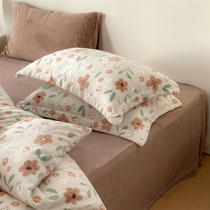 91家纺网 家纺一手货源 找家纺 时光里 2023新款全消光加厚牛奶绒印花单品单枕套 花期