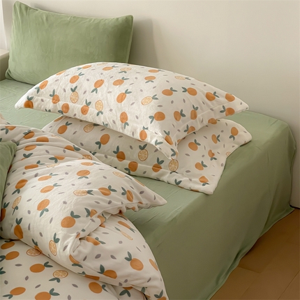 时光里 2023新款全消光加厚牛奶绒印花单品单枕套 小橘子