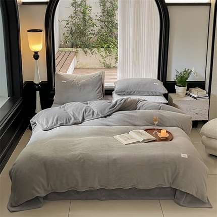 时光里 2023新款全消光华夫格绒-四件套 米灰